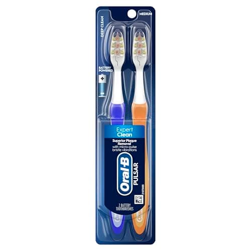 Oral-B Pulsar Pro-Health Expert Clean, Battery electric toothbrush, 2 count MEDIUM toothbrush pack, removes plaque, travel essentials tooth brush 8
