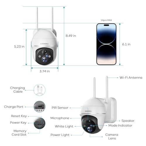 ZUMIMALL Security Cameras Wireless Outdoor, 360°View, 2K Battery Powered Cameras for Home Security, 3MP Color Night Vision, 2-Way Talk, IP66, AI Analysis, Cloud Storage, Alexa 5