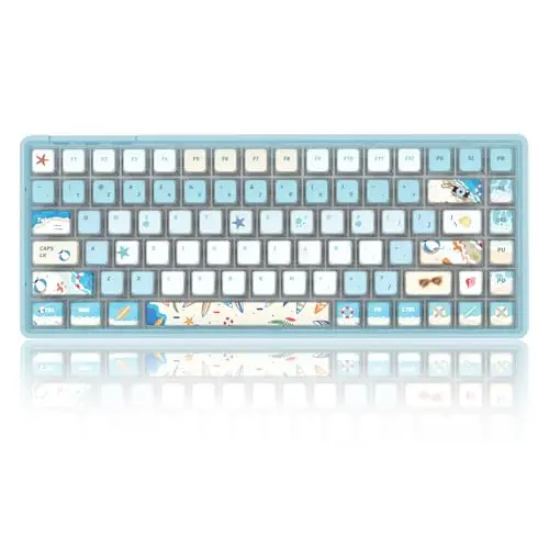 Blue Light Up Transparent Mechanical Keyboard,Light84 RGB Backlight Gaming Wired Keyboards with Crystal Switch and Sublimation PBT Capkeys,70% Percent E-Sports for Windows PC MAC (California Holiday) 7