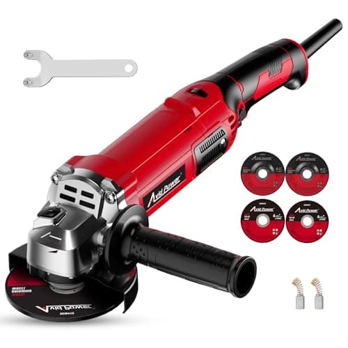 AVID POWER Angle Grinder 4-1/2 Inch 8.0 Amp 1000W Electric Grinder Tool 7-Variable-Speed Metal Grinder, 11,500 RPM, Paddle Switch with Lock-on Button, Cutting & Grinding Wheels and Side Handle - Red