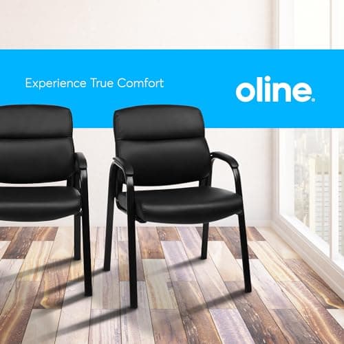 Oline Leather Guest Chair with Padded Arms, Reception Meeting Conference Waiting Room Lobby Home Desk Big and Tall Executive Office Chair, Black (1 Pack) 7