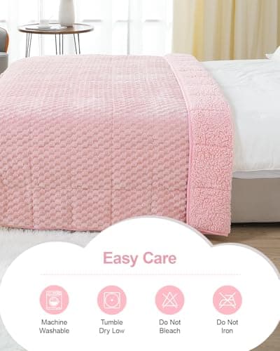 Super Soft Luxury Fleece Sherpa Weighted Blanket for Teens, 7lbs Small Weighted Lap Blanket for Adult, Turtle Shell Cozy Warm Throw for Winter, Compact Heavy Blanket for Sleep & Travel, Pink, 41"x60" 7