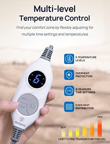 Westinghouse Wearable Heated Throw Blanket, Electric Heated Wrap Poncho Shawl with Pockets, 6 Heating Levels & 2 to 10 Hours Time Settings, 50 x 60 Inch, Beige 3