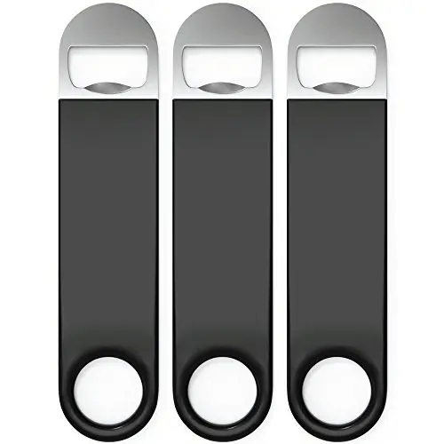 Bartender Bottle Openers, Beer Bottle Openers, Speed Openers 3 Pack by Premium Cold One. Professional Grade: Rubber Coated, Stainless Steel. Large, 7 inch