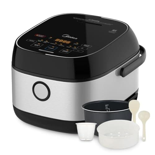 Midea 3L Rice Cooker with Steamer Basket, 6-Cup Uncooked Capacity, Induction Heating & Fuzzy Logic Technology, 24h Delay Start & Keep Warm, Non-Stick Inner Pot