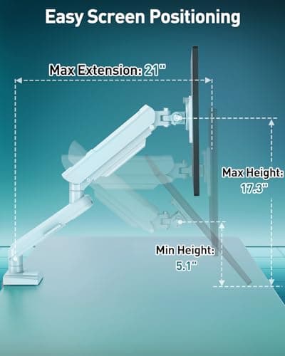 Single Monitor Desk Mount, 13-32 inch Adjustable Full Motion Monitor Arm, Computer Monitor Stand Holder with Clamp and Grommet Base, Fits 4.4 to 22lbs Screens, VESA Mount Bracket, White, Freelift Pro 7