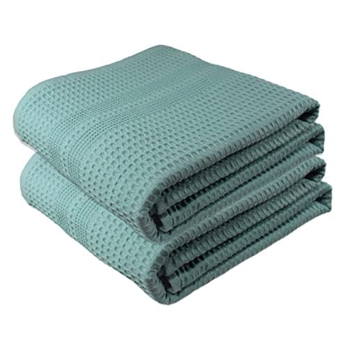 GILDEN TREE Waffle Bath Sheet Large Bath Towels Quick Dry Thin Body Towels, 40x80 Oversized Bath Towels for Adults, 2 Pack Bath Sheet Set, Classic Style (Seafoam)