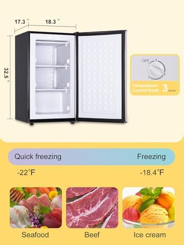 Compact Upright Freezer 3.0 Cu.ft Removable Shelves Mini Freezer Low Energy Single Door Refrigeratorfor for Bedroom, Office, Kitchen, Apartment, Dorm，Silver 4
