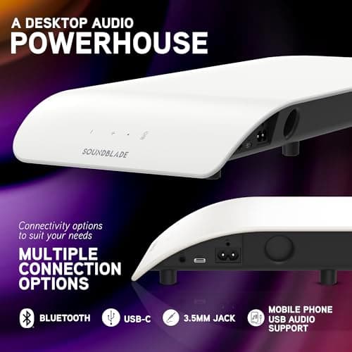 BlueAnt Soundblade Under-Monitor Soundbar, 120W 2.1 Channel Desktop Speaker with USB-C & Bluetooth 5.3 for PC, Mac, Gaming, Music and Streaming, White 5