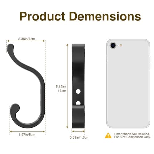 bussdis Wall-Mount Coat Hooks, Heavy Duty 30LB Hooks for Hanging Coats, Bags, Backpacks, Keys, Hats – Black Metal Hooks for Wall,Door (6 Pack) 5