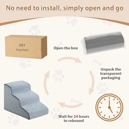 LNSSFFER Dog Stairs for Small Dogs, 2-Steps Dog Ramp for Couch, Pet Stairs with Highly Supportive Foam and Non-Slip Bottom, Grey 7
