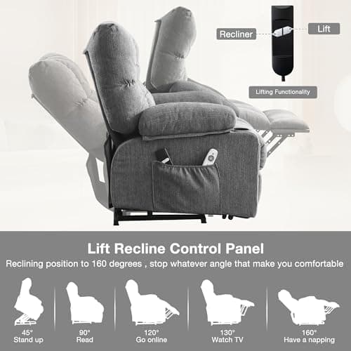 KWKSV Power Lift Recliner Chair for Elderly with Vibration Massage and Lumbar Heating Electric Recliner Sofa with Cup Holders and USB Charge Port for Living Room Comfort 5