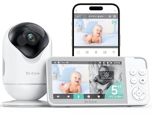 Dr.Care VistaView Smart WiFi Baby Monitor - 5” 1080P Split Screen & 2K Camera App Control, Cry & Motion Alerts, HD Night Vision, 5000mAh Battery, 2-Way Talk, Multi-User, Triple Security, 1279ft Range