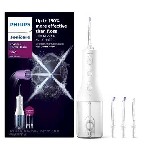 Philips Sonicare Cordless Power Flosser 3000 + 2 Additional Nozzles (4 Total) White, HX3827/21