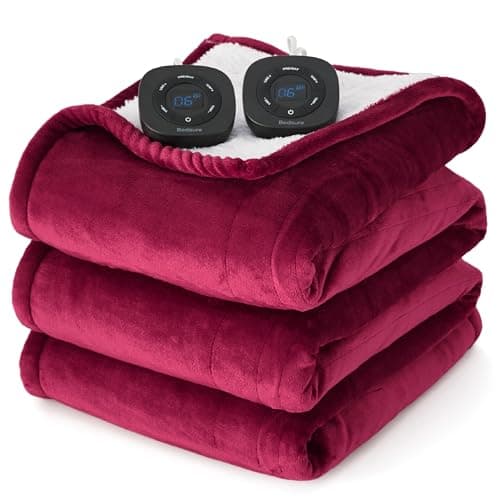 Bedsure Electric Blanket Queen Size - Dual Control Heated Blanket Queen, Fast Heating with 10 Time Settings & 10 Heat Settings, Warm Gift for Grandma (84x90 inches, Burgundy)