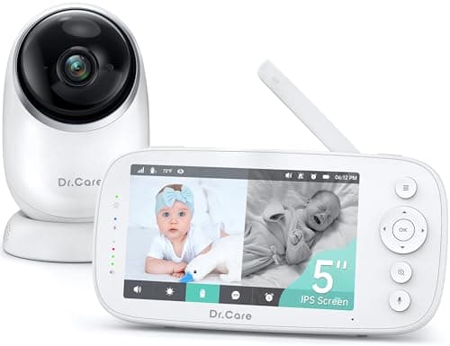 Dr.Care NovaView Video Baby Monitor - 5" 1080P Split Screen Display, 5000mAh Battery, Clear Night Vision, Real-Time/VOX, 2X/4X Zoom, 1000ft Range, 2-Way Audio, Pan & Tilt, No WiFi Baby Camera