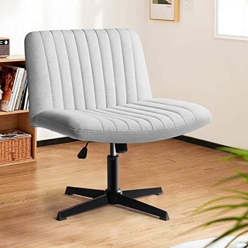 LEMBERI Criss Cross Desk Chair No Wheels, Fabric Padded Armless Wide Seat 120° Rocking Mid Back Ergonomic Computer Task Vanity Chairs for Office, Home, Make Up,Small Space, Bed Room,Gray