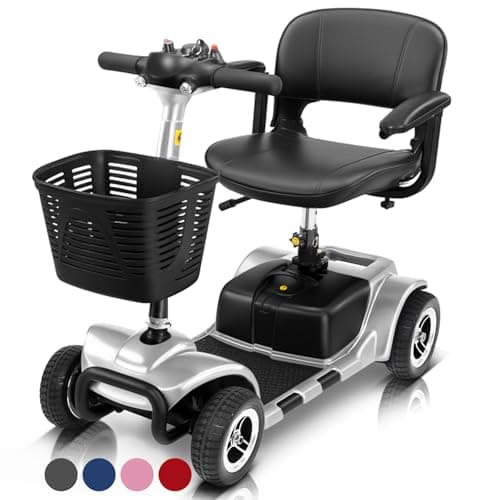 Vive 4 Wheel Mobility Scooter - Electric Powered Wheelchair Device - Compact Heavy Duty Mobile for Travel, Adults, Elderly - Long Range Power Extended Battery with Charger & Basket