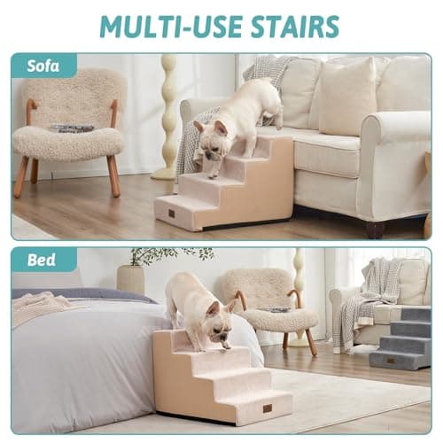 COZY KISS Dog Stairs for Small Dogs, 4 Tier Wider Pet Stairs for Couch and Beds, 17.7" H Non-Slip Dog Steps for Old Cats, Puppy, Small Medium Dogs, 17.7x23.6x17.7 inch, Beige 5