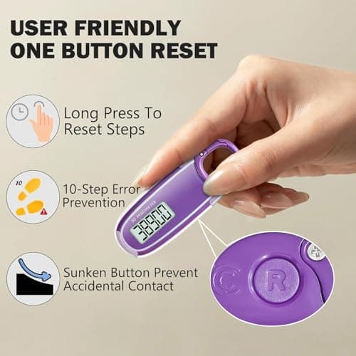 3D Pedometer for Walking with Removable Clip and Carabiner Simple Step Counter for Walking Accurate Clip On Step Tracker for Men Women Kids (Purple) 8