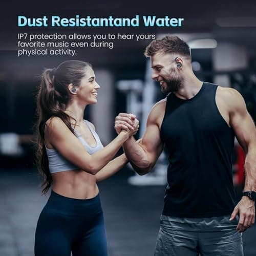 Beniduck Catitru Wireless Earbuds Bluetooth 5.3 Headphones Stereo Ear Buds, ENC Noise Cancelling Mic,IPX7 Waterproof Earphones with Hook for Android iOS Smart Phone Laptop Computer Sports - Black 6