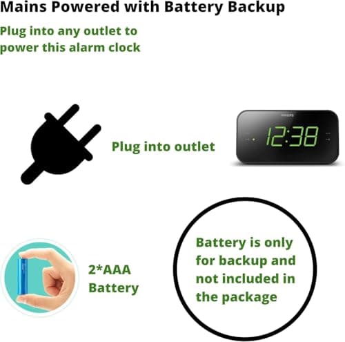 Philips Digital Alarm Clock Radio, FM Radio Alarm Clocks for Bedrooms, Dual Alarm Clock Radios for Bedroom with Battery Backup, Sleep Timer Function, Easy Snooze and Large LED Display - Black 6