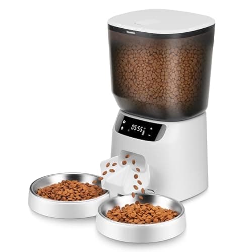 Automatic Cat Feeders for Two Cats, 5L/20 Cups Double Automatic Cat Food Dispenser with 2 Stainless Bowls, Timer Setting 20 Portions 6 Meals Per Day, 10s Meal Call, Pet Feeder for Dog