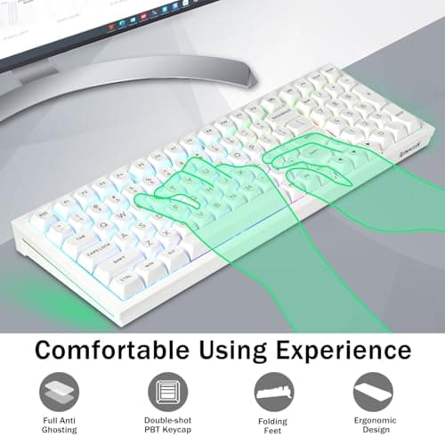 Redragon K723 Wireless Mechanical Gaming Keyboard Creamy, Bluetooth/2.4G/USB-C Wired, RGB Backlit, Hot Swappable Pre-lubed Linear Switches, 96% Custom Gasket Structure for PC/Mac/PS/Xbox,White 9