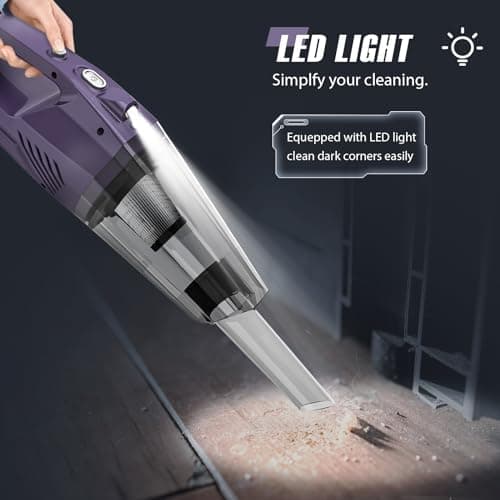 Handheld Vacuum Cordless,Car Vacuum Cleaner Portable Wireless with Powerful Suction/Multi Accessories,Low-Noise Lightweight Mini Hand Vacuum Cordless Rechargeable for Car,Office and Home Cleaning 5