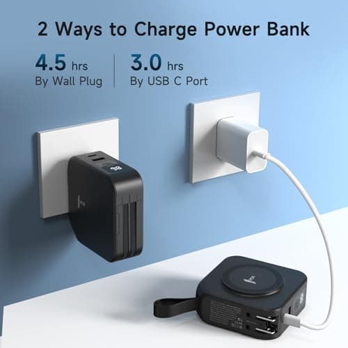 Powerpack Universal 5 in 1 Travel Power Bank - for Magsafe Battery Pack,10000mAh Power Bank with Built in Cable - Wireless Portable Charger for iPhone 15/15 Pro/ProMax, iPhone 14/13/12 Series 6