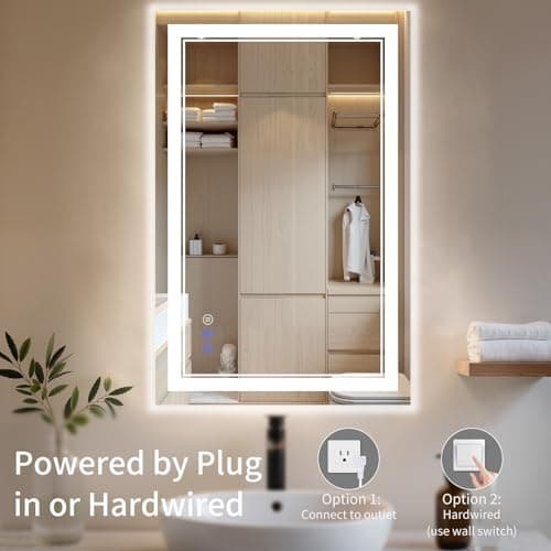 WISSMIELS 24X36 LED Bathroom Mirror with Lights, Anti-Fog, Backlit + Front Lit, Dimmable, Led Vanity Mirror for Wall, Lighted Bathroom Mirror, 3 Colors, Shatter-Proof Tempered Glass 7