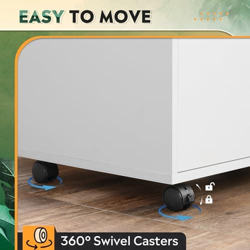 DEVAISE 3-Drawer Wood File Cabinet with Lock, Mobile Lateral Filing Cabinet, Printer Stand with Open Storage Shelves for Home Office, White 7