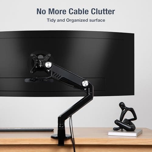 AVLT Single 13"-38" Monitor Arm Desk Mount fits One Flat/Curved/Ultrawide Screens Full Motion Height Swivel Tilt Rotation Adjustable - VESA/C-Clamp/Cable Management - Black 5