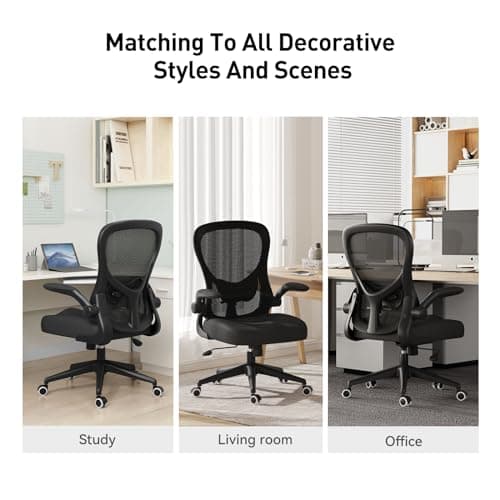 Hbada Office Chair Ergonomic Desk Chair, Office Chairs with PU Silent Wheels, Breathable Mesh Computer Chair with Adjustable Lumbar Support, Flip-up Armrests, Tilt Function, Black 10