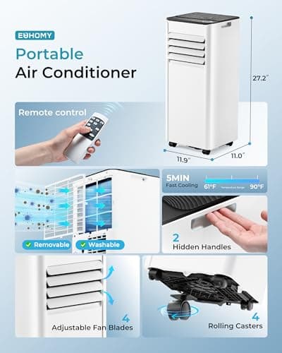 EUHOMY 8,000 BTU Portable Air Conditioners, 4-in-1 Portable AC Unit Up to 350 Sq.Ft, 4 Modes Quiet Air Conditioner with Remote Control, Cool, Fan, Dehumidifier, 24H Timer, Bedroom, Office, Apartments 8