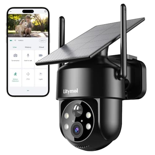 LITYMOL 2K 2.4g WiFi Security Cameras Wireless Outdoor, 360° View Solar Cameras for Home Security, Color Night Vision, AI Detection, 2-Way Audio, Spotlight Siren Alarm, SD/Cloud Storage