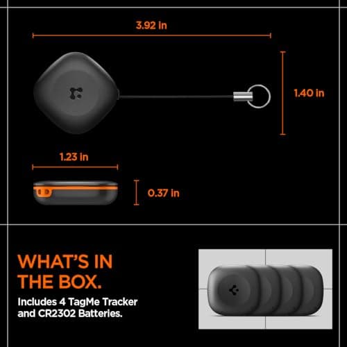 Spigen TagMe Bluetooth Tracker Item Finders with Apple Find My (iOS Only) Track Your Keys, Wallet, Luggage, Backpack, Super Lightweight with Lanyard - 4 Pack 8