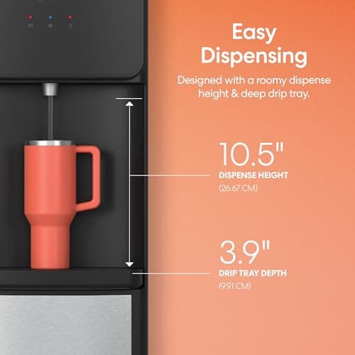 Brio 130 Series Top-Load Water Cooler Dispenser for 3- and 5-Gallon Bottles, Hot & Cold, Spill-Free Loading, Child Safety Lock, Energy Star 3.0, Black & Stainless 7