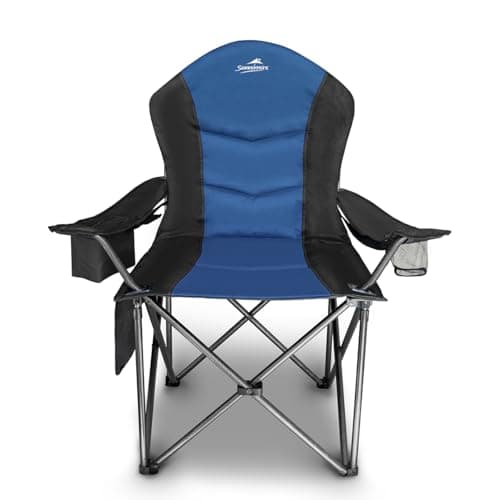 SUNNIMAX Fully Padded Camping Chair, Oversized Heavy Duty Lawn Chair with Cooler Bag,Side Pocket,Cup Holder Support 400 lbs (Black & Blue, Single Pack)