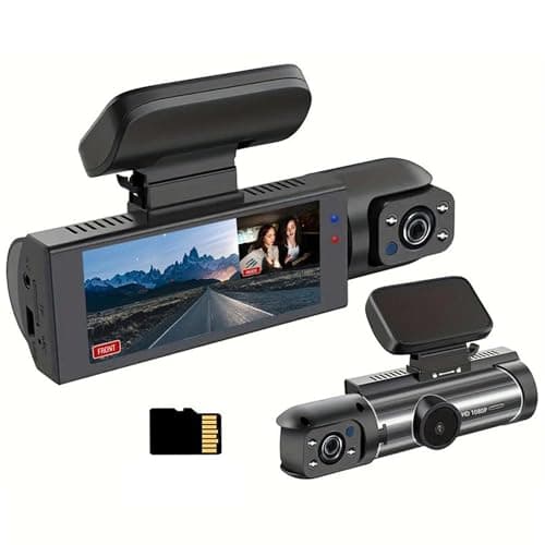 Dual Camera Dash Cam-Dash Cam Front and Rear for Cars,1080P and IR Night Vision,3.16”IPS Screen,64GB TF Card,24/7 Parking Monitoring,Loop Recording & Wide Angle Lens