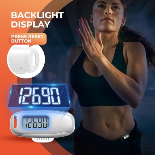 KONTYNU 3D Pedometer for Walking, Simple Walking Step Counter with Removable Clip and Strap, USB Rechargeable Step Tracker with Backlight, Accurate Step Counter for Men Women Kids Seniors, White 5