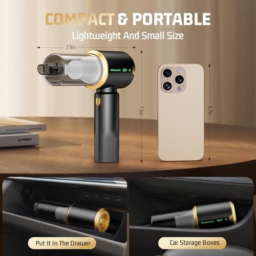 JIXINMIYUE Cordless Car Vacuum Cleaner: Handheld Vacuum with 16000Pa Strong Suction, Brushless Motor & HEPA Filter, 7-in-1 Cleaning Kit, Type-C Charging for Home Office Car Pet 7