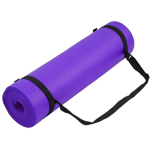 Fitvids 1/2-Inch Thick High Density Foam Exercise Yoga Mat with Carrying Strap, For Cushioning The Body Against Hard Floors, Purple