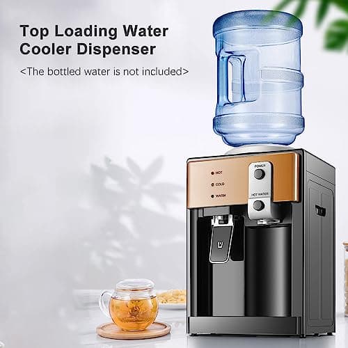 Water Dispenser, Top Loading Water Cooler for 1.2 to 5 Gallon, 3 Temperature Settings Room Temperature Water Cold Hot Water Dispenser, Bedside Water Dispenser for Home, Office, Dormitory Use 6