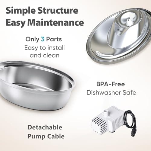 ORSDA Cat Water Fountain Stainless Steel, 2L Pet Fountain for Cats Inside, Dog Water Dispenser, Automatic Cat Drinking Fountains with 6 Replacement Filters for Cats, Small Dogs 5