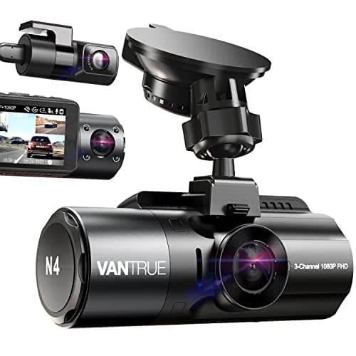 VANTRUE N4 3 Channel Dash Cam, 4K+1080P Dual Channel, 1440P+1440P+1080P Front Inside Rear Three Way Triple Car Dash Camera, IR Night Vision, Capacitor, 24 Hours Parking Mode, Support 256GB Max