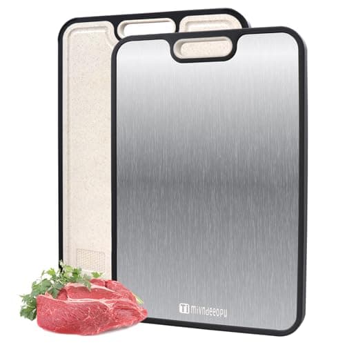Titanium Cutting Board, Titanium Cutting Boards for Kitchen Food Grade Metal Meat Cutting Boards Non Toxic, Pure Cut Titanium & Wheat Straw PP Double Sided Chopping Board, Large 15.2”×10.5” (1 Pcs)