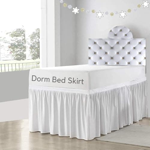 Cottingon Dorm Room Bed Skirt, 100% Microfiber, White, Twin XL-36'' Drop