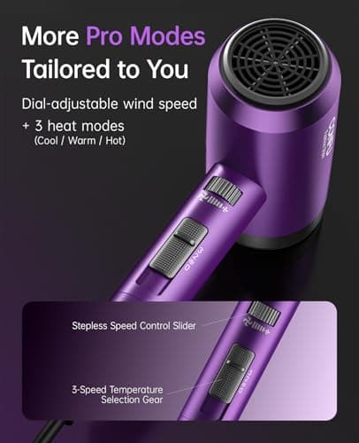 Hair Dryer with Diffuser, CONFU Ionic Blow Dryer 1600W, Portable Lightweight Fast Drying Negative Ion Hairdryer, 3 Heat Settings with Diffuser and Concentrator Nozzle for Home & Travel 5