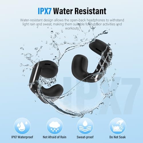 Clip On Ear buds, Open Ear Headphones, Bluetooth 5.4 HiFi Stereo Clip Earbuds, 42H, LED Display Wireless EarBuds, Comfortable Lightweight, IP7 Waterproof Earphones, Earbud for Workout Running, Black 5